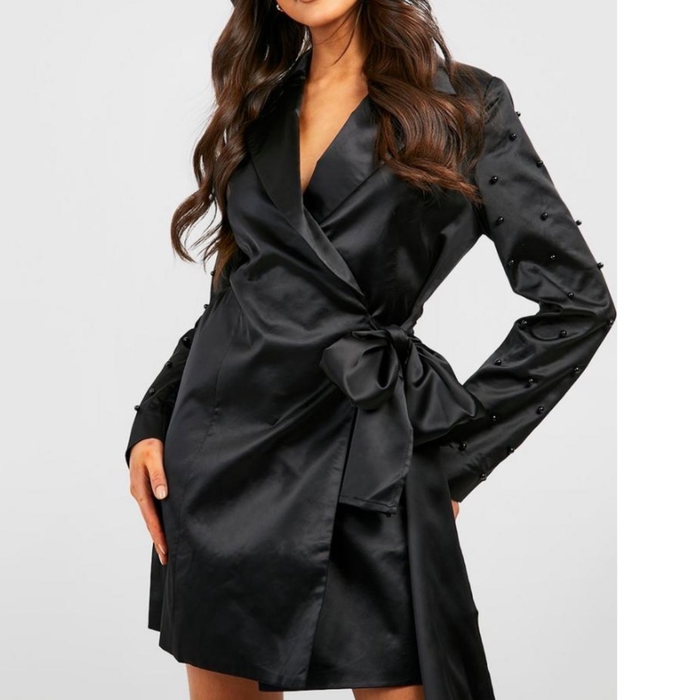NWT Satin Black Blazer Dress